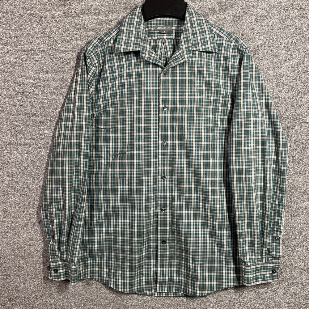 Eddie Bauer Shirt Mens Small Green Plaid Long Sleeve Cotton Button Down